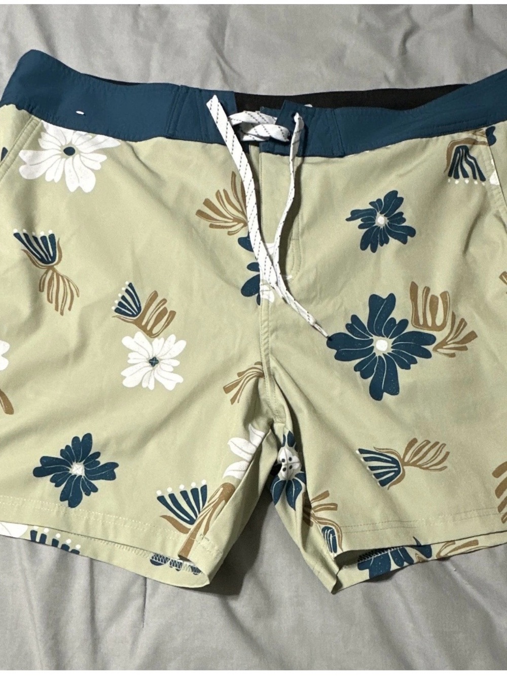 Reef Olive Floral Swim Shorts with Navy Waistband
